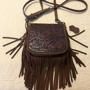 New Tooled Leather Fringe Crossbody